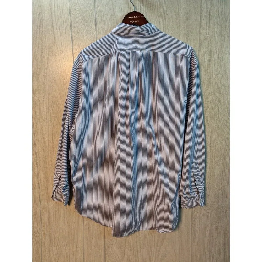 Vtg Ralph Lauren Shirt 17.5 35 Yarmouth 100% cotton Striped Blue Long Sleeve - Picture 3 of 7